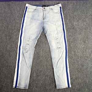 WAIMEA Men's Skinny Fit Jeans Light Wash 38x32 Distressed Denim Stretch